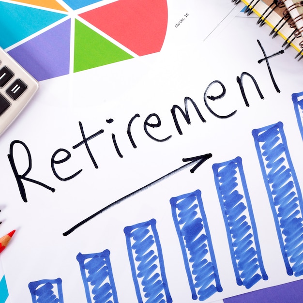 A graph showing the increasing age of retirement and changing contribution rates over the years, with an arrow pointing towards the year 2025, indicating a significant shift. This graph is on a computer screen in an office setting.