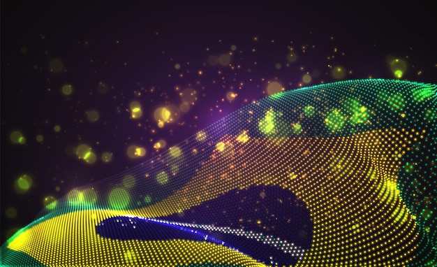A futuristic visualization of data streams converging into a holographic representation of the Brazilian territory, highlighting the use of big data and artificial intelligence in tax monitoring and enforcement.