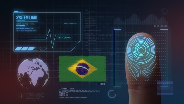 A graphic depicting a digital fingerprint over a map of Brazil, symbolizing the tracking of cybercriminals within the country's borders. Overlaid are icons representing different types of cyber attacks: phishing, ransomware, and data theft.