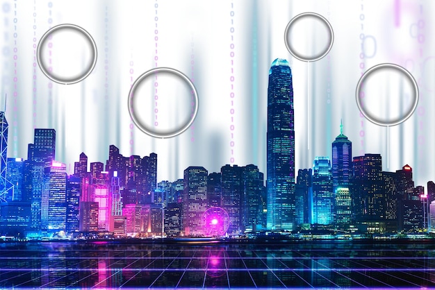 a futuristic cityscape with skyscrapers and digital screens displaying Ibovespa projections for 2025, symbolizing market trends and investor expectations