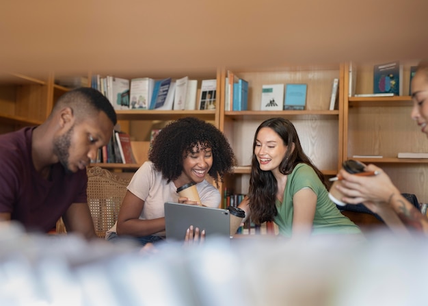 A group of diverse Brazilian students studying together in a modern classroom that represents technological advancements and professional growth opportunities.