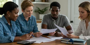American family reviewing 2025 FAFSA documents on a laptop