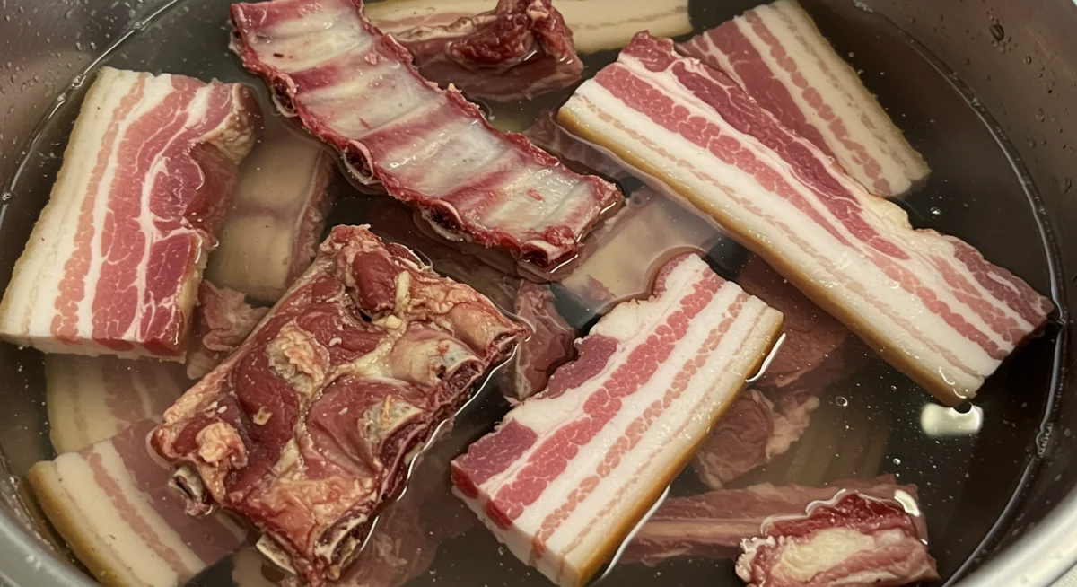 Dried and salted pork cuts soaking for feijoada preparation