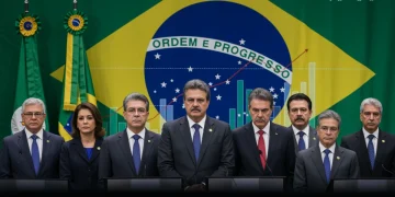 Líderes políticos brasileiros apresentando propostas econômicas para o cenário de 2026.