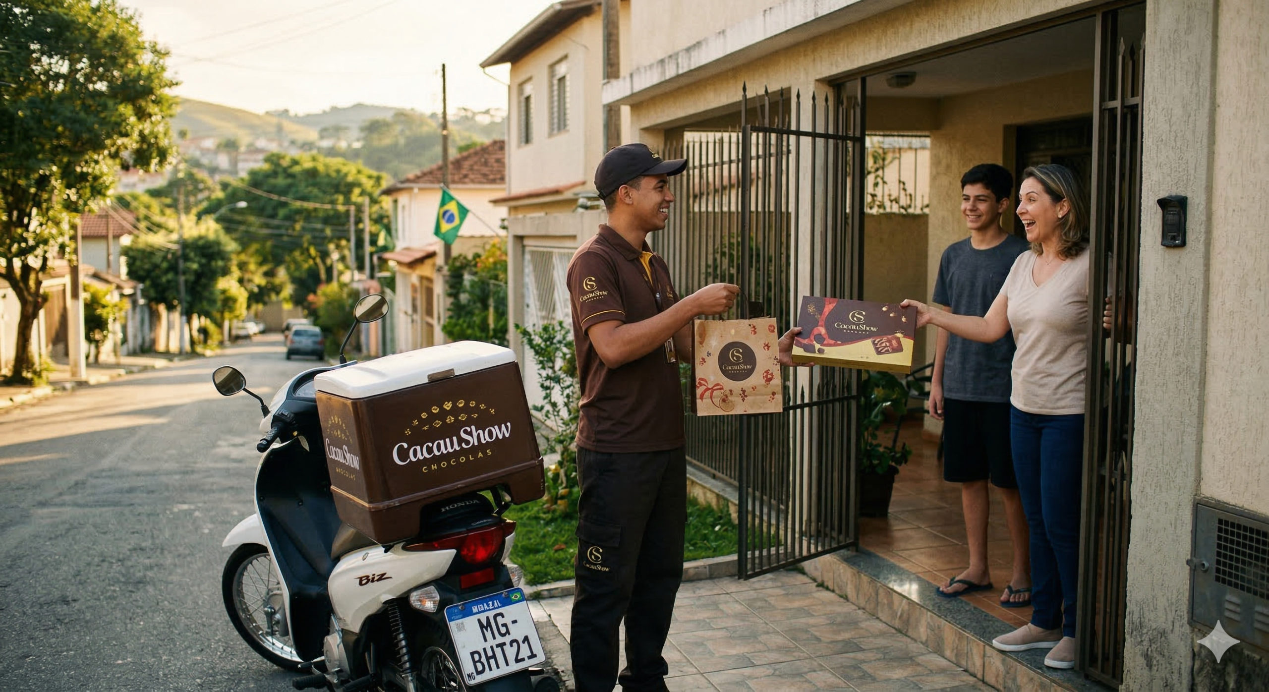 Pilha indulgente de tabletes de chocolate Cacau Show com embalagens visíveis