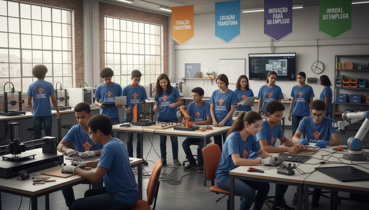 Jovens brasileiros participando de um curso de capacitação profissional, simbolizando a aposta em educação e qualificação para a superação da pobreza.