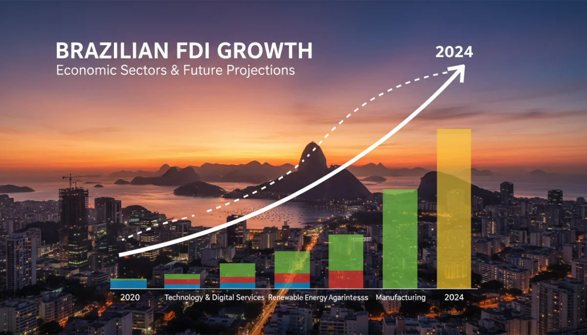 Gráfico de tendências de crescimento do IED no Brasil por setor econômico.