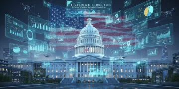 US Capitol with holographic financial data representing the 2026 Federal Budget