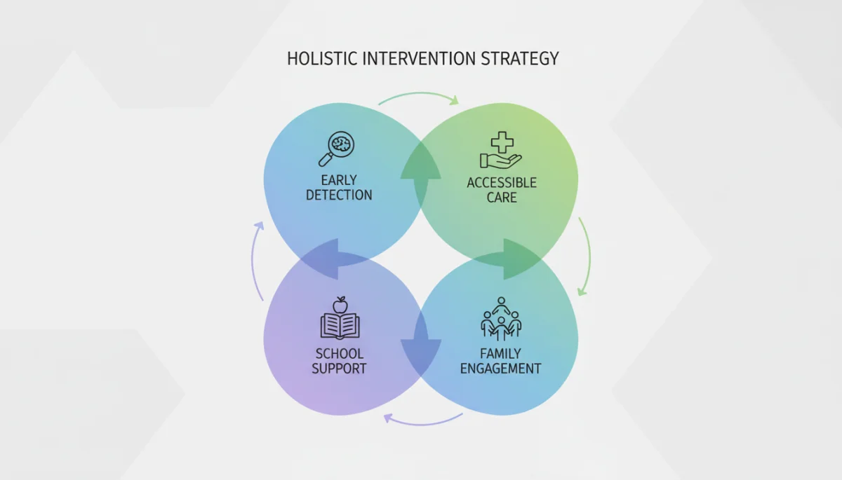 Infographic detailing a 4-point intervention strategy for youth mental health