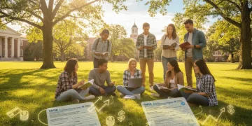 College students discussing financial aid on campus, symbolizing 2026 FAFSA changes