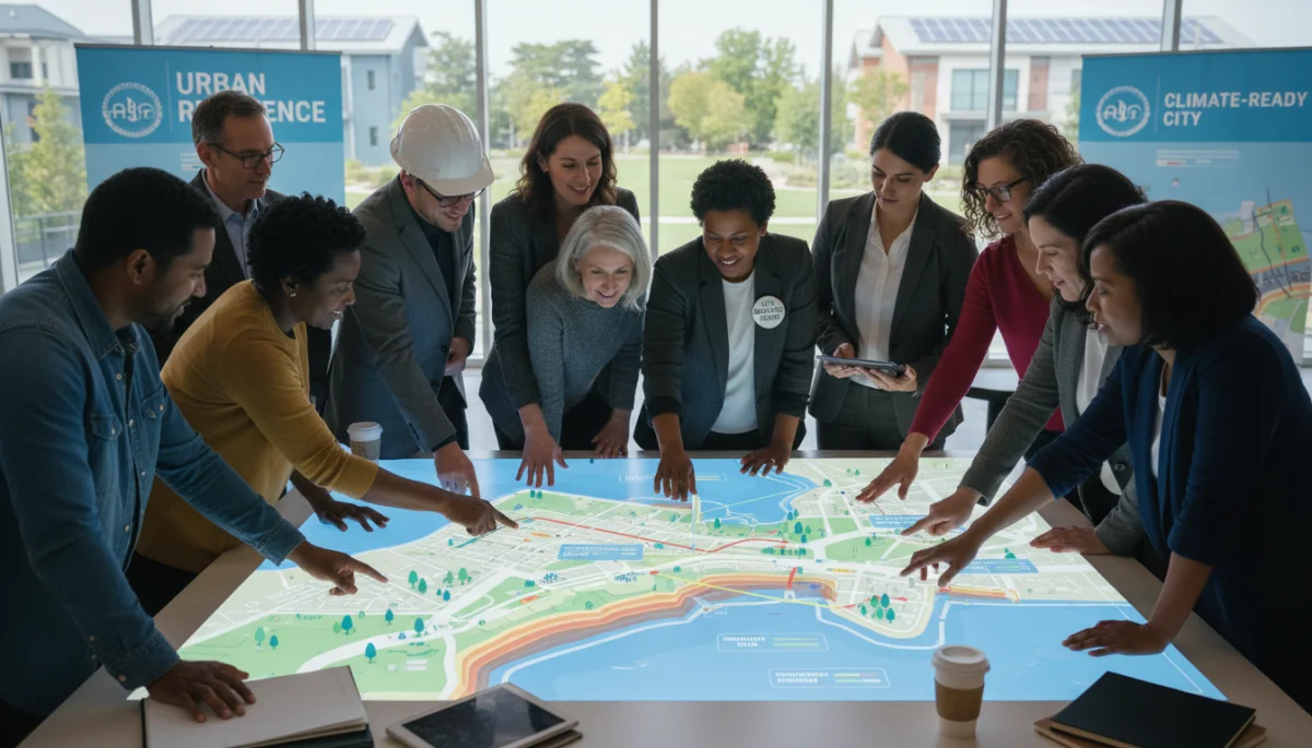 Community leaders collaborating on climate resilience planning
