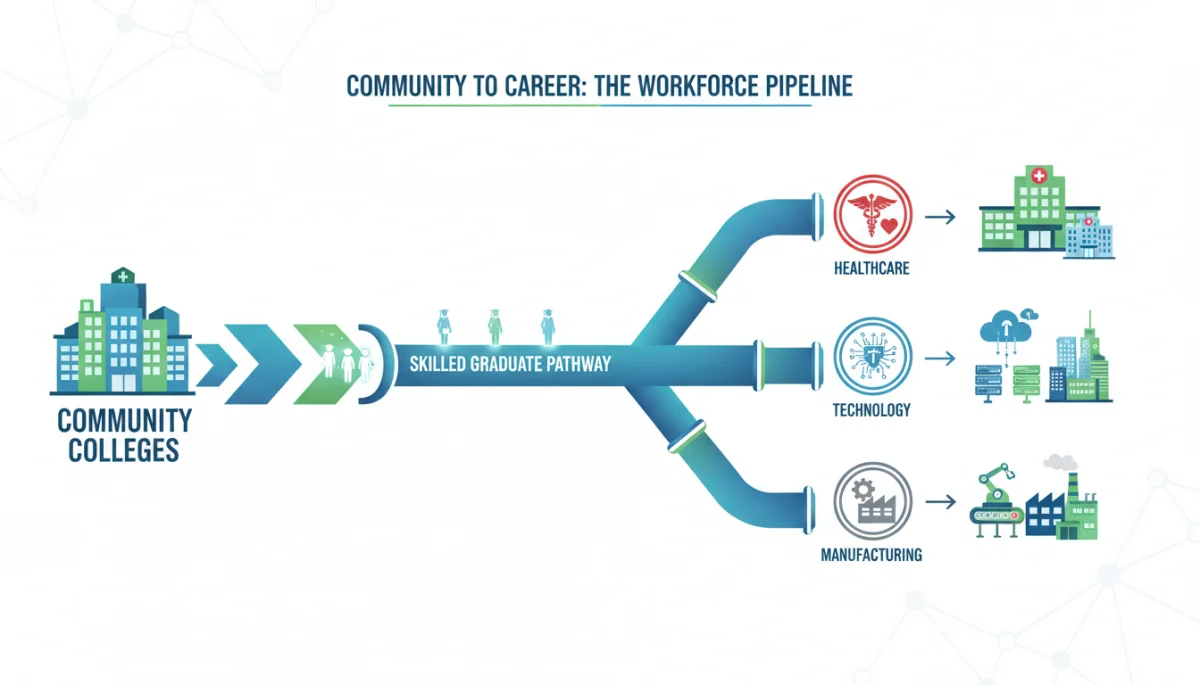 Diagram showing community college graduates transitioning into diverse industries