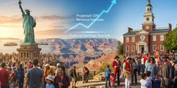Diverse US heritage sites illustrating projected cultural tourism revenue growth