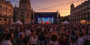 Diverse audience enjoying vibrant outdoor cultural festival