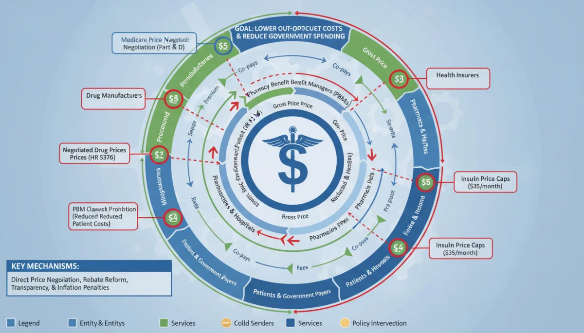Infographic showing the impact of new federal drug pricing policies on the pharmaceutical supply chain