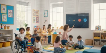 Children learning in a modern, inclusive early childhood education classroom, symbolizing reform