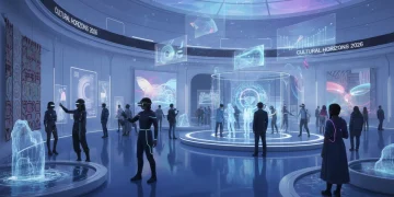 Futuristic art gallery showcasing emerging art forms in the 2026 cultural landscape