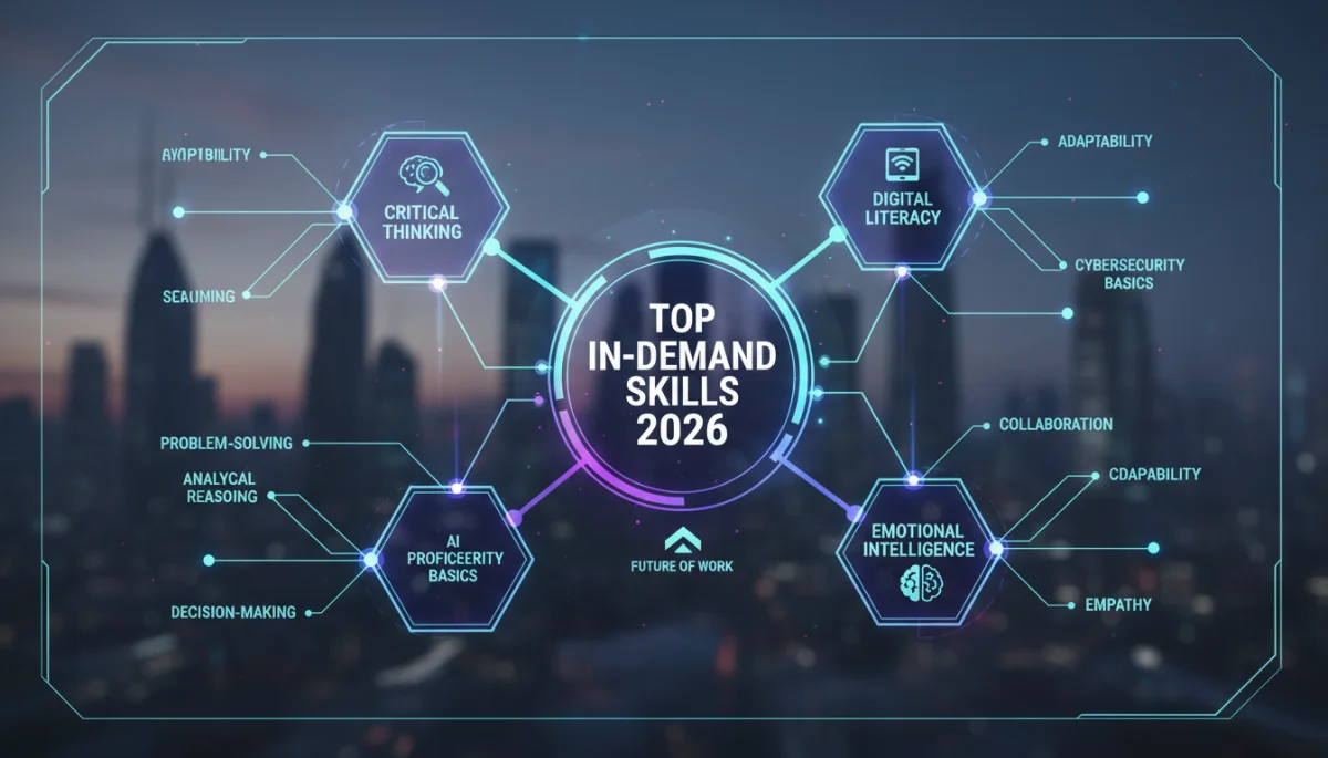 Infographic showing top in-demand skills for the 2026 job market.