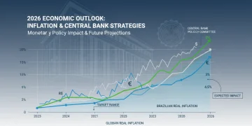 Gráfico de projeções de inflação para 2026 com símbolos do Real e Banco Central