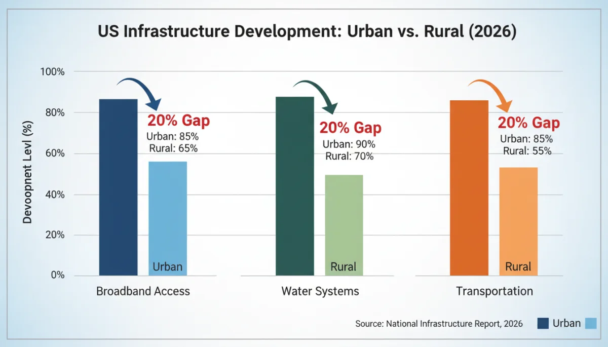 Infrastructure gap comparison chart: urban vs. rural US 2026
