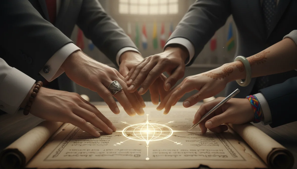 Interlocking hands symbolizing collaboration and shared objectives in cultural partnerships.