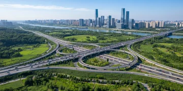 Modern highway interchange symbolizing revitalized US infrastructure