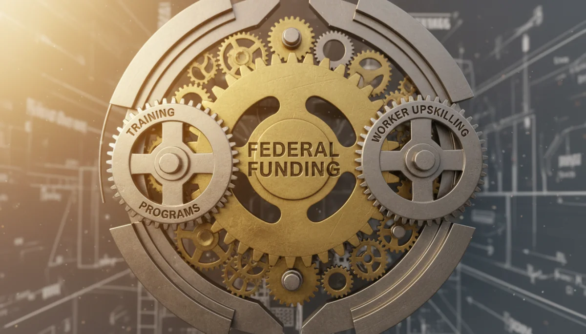 Interconnected gears symbolizing the synergistic components of federal workforce development policy.