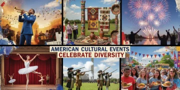 Vibrant collage of diverse national cultural events for Spring 2026, highlighting music, dance, art, history, and culinary experiences.