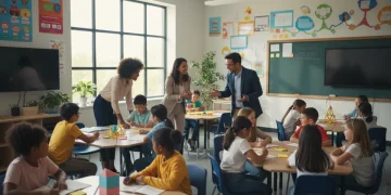Teachers and students in a thriving classroom environment, symbolizing effective teacher recruitment and retention strategies.