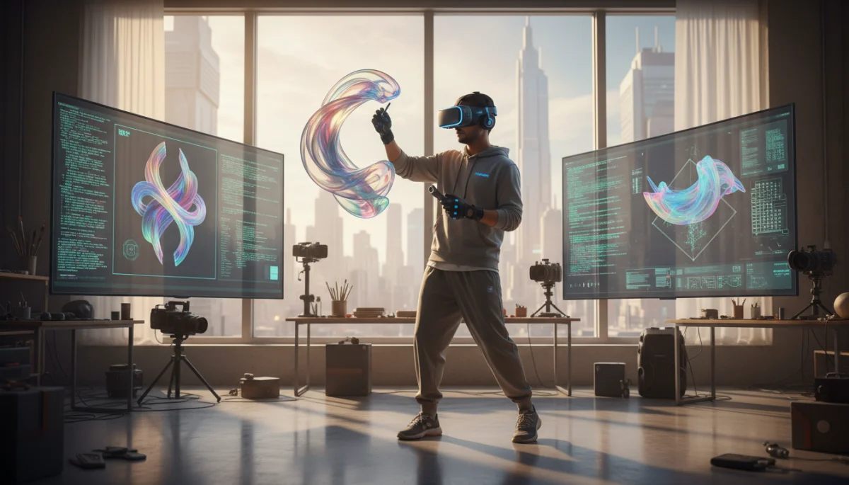 Artist creating virtual reality art in a studio setting